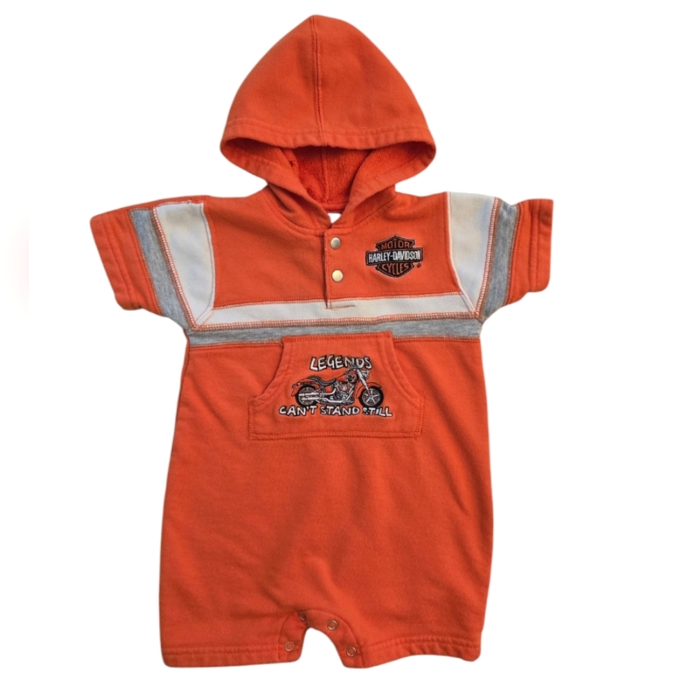 Harley Davidson Orange Born to Ride Hooded Romper Onesie